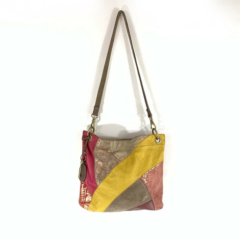 🌻 Fossil Suede Leather Color Block Crossbody Bag